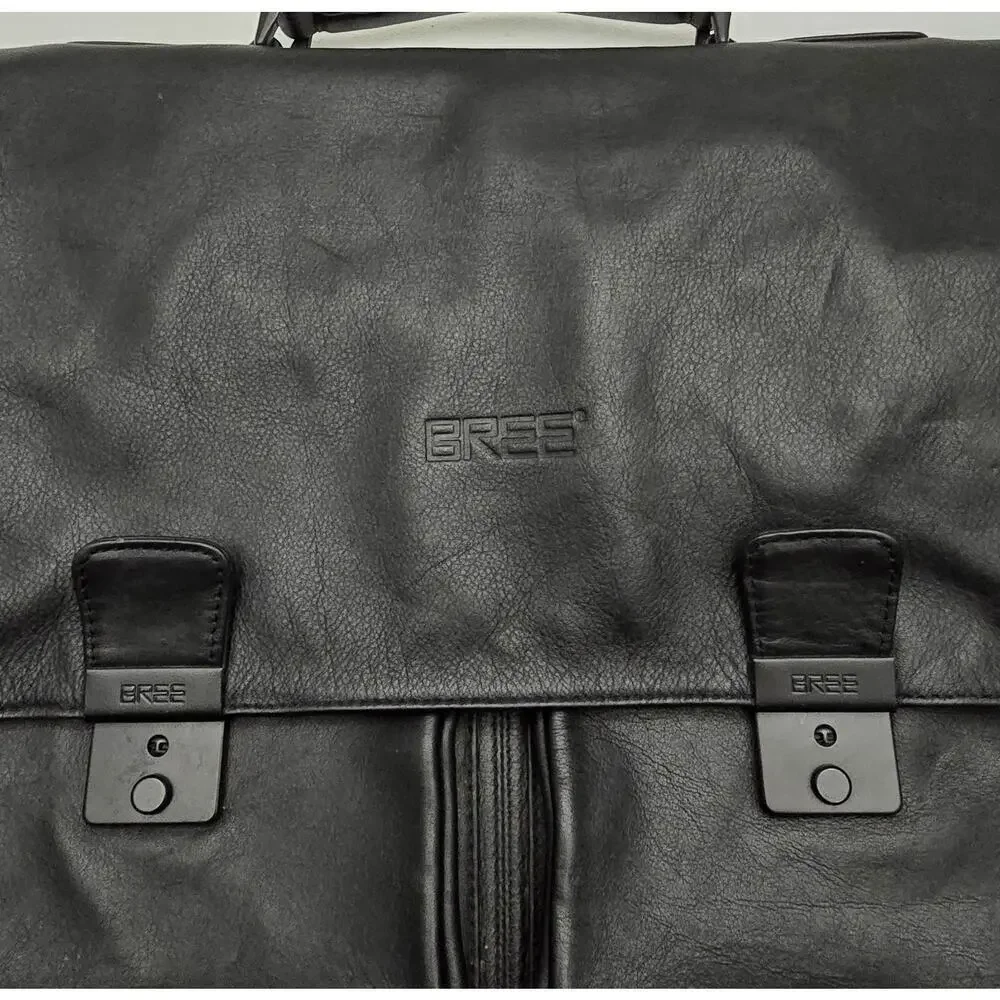 BREE of Germany LEATHER BRIEFCASE Laptop Bag Document Bag Black